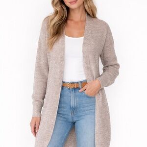 391. Oatmeal Cozy Open-Front Long Cardigan Sweater